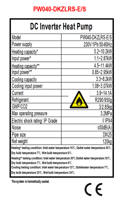 Power World R290 10.2 KW Luft Wasser Wärmepumpe Monoblock