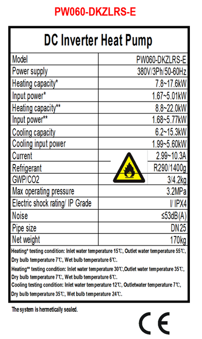 Power World R290 17.6 KW Luft Wasser Wärmepumpe Monoblock